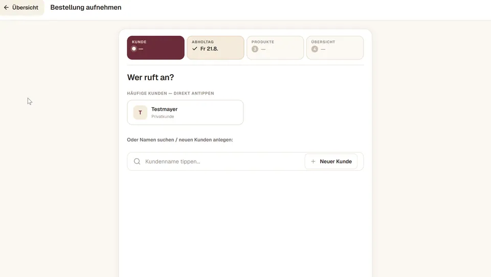 Die interne Webapp mit allen eingegangenen Bestellungen