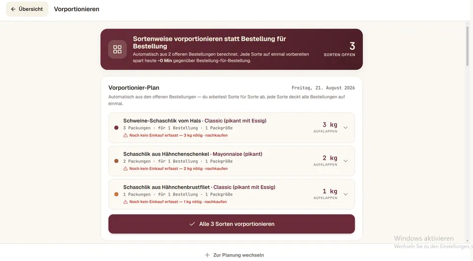 Die Vorportionierung: Sorte und Menge auf einen Blick